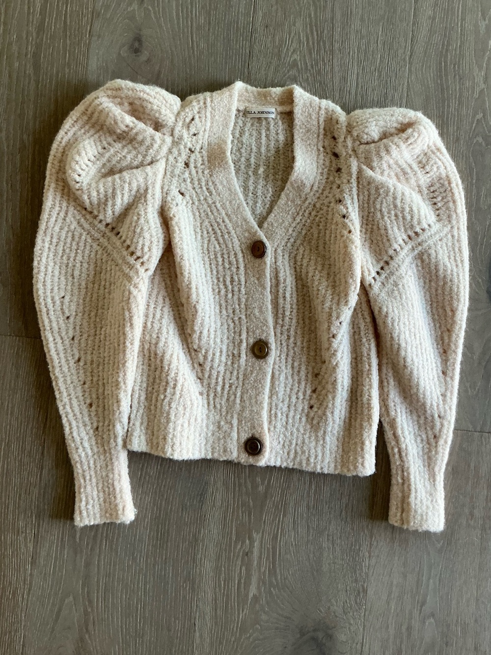 Ulla Johnson Cream Puff-Sleeve Knit Cardigan
